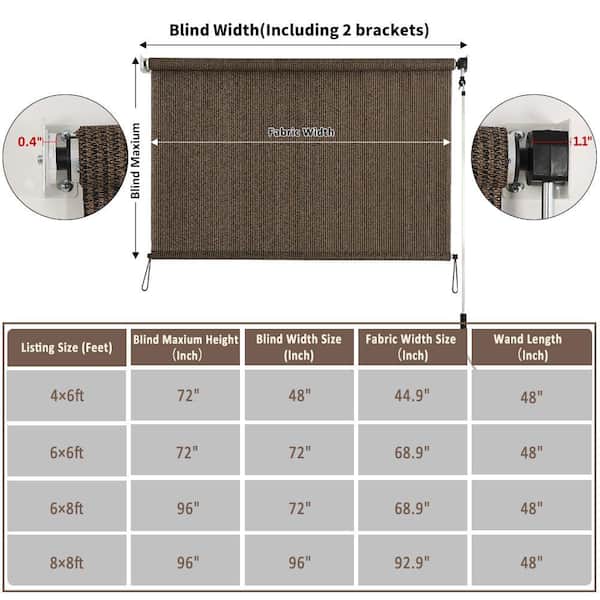 Justincity 72 in. x 72 in. Cordless Roll Up Shade Shade Cloth with