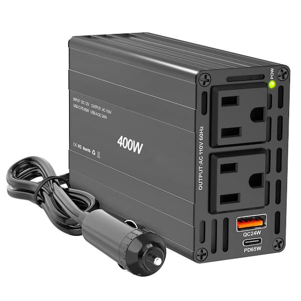 400W Series Car Power Inverter w/Dual AC Outlets 65W USB C and 24W QC Ports 12V to 110V Adapter for Vehicles and Laptops