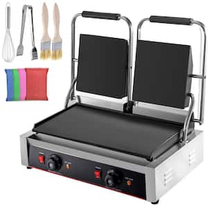 Commercial Sandwich Panini Press 3600-Watt Non-Stick Electric Griddle with Double Flat Plates for Hamburgers, Silver