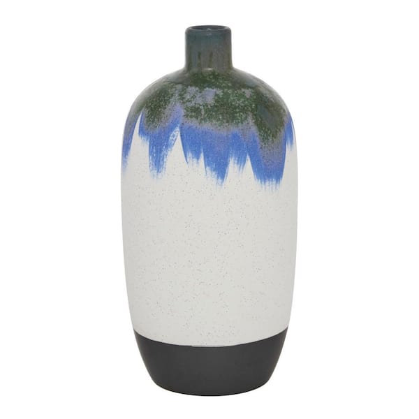 Litton Lane 13 in. White Handmade Ceramic Decorative Vase with Dripping Effect