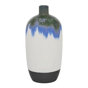 13 in. White Handmade Ceramic Decorative Vase with Dripping Effect