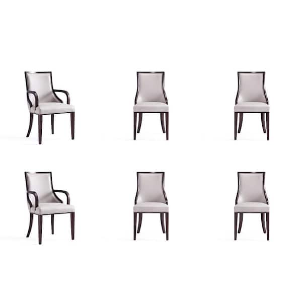 Manhattan Comfort Grand Light Grey Faux Leather Dining Arm Chairs (Set of 6)