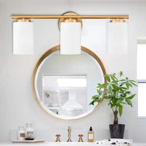 4.9 in. 3-Light Gold Vanity Light with Frosted Glass Shade