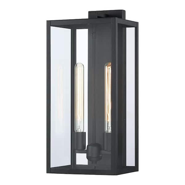 TRUE FINE Jefferson 2-Light 25.7 in. Black Large Outdoor Wall Lantern  Sconce Light TD40021OT - The Home Depot