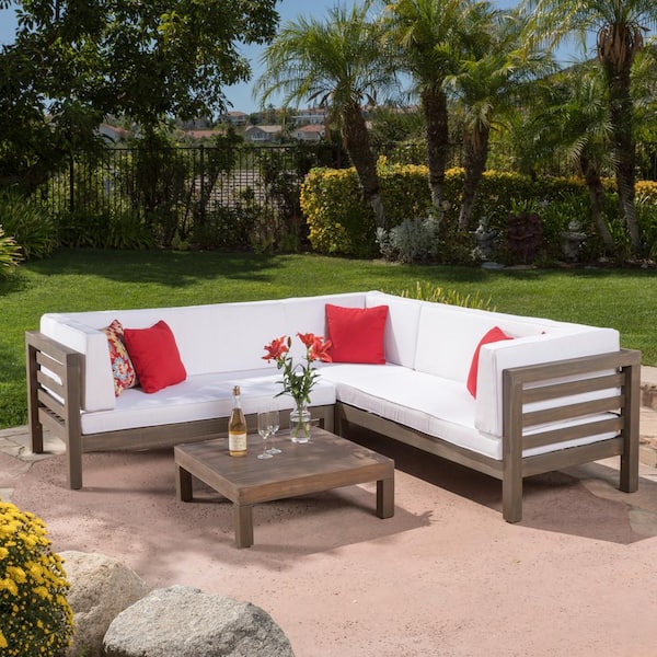 Christopher knight home outdoor oana wooden 4 piece patio sectional sofa deals set