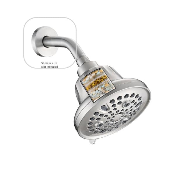 YASINU 7-Spray Patterns 5.5 in. Wall Mount Rain Fixed Shower Head in Brushed Nickel
