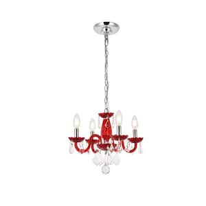 Timeless Home 15 in. L x 15 in. W x 12 in. H 4-Light Red with Red Crystal Contemporary Pendant