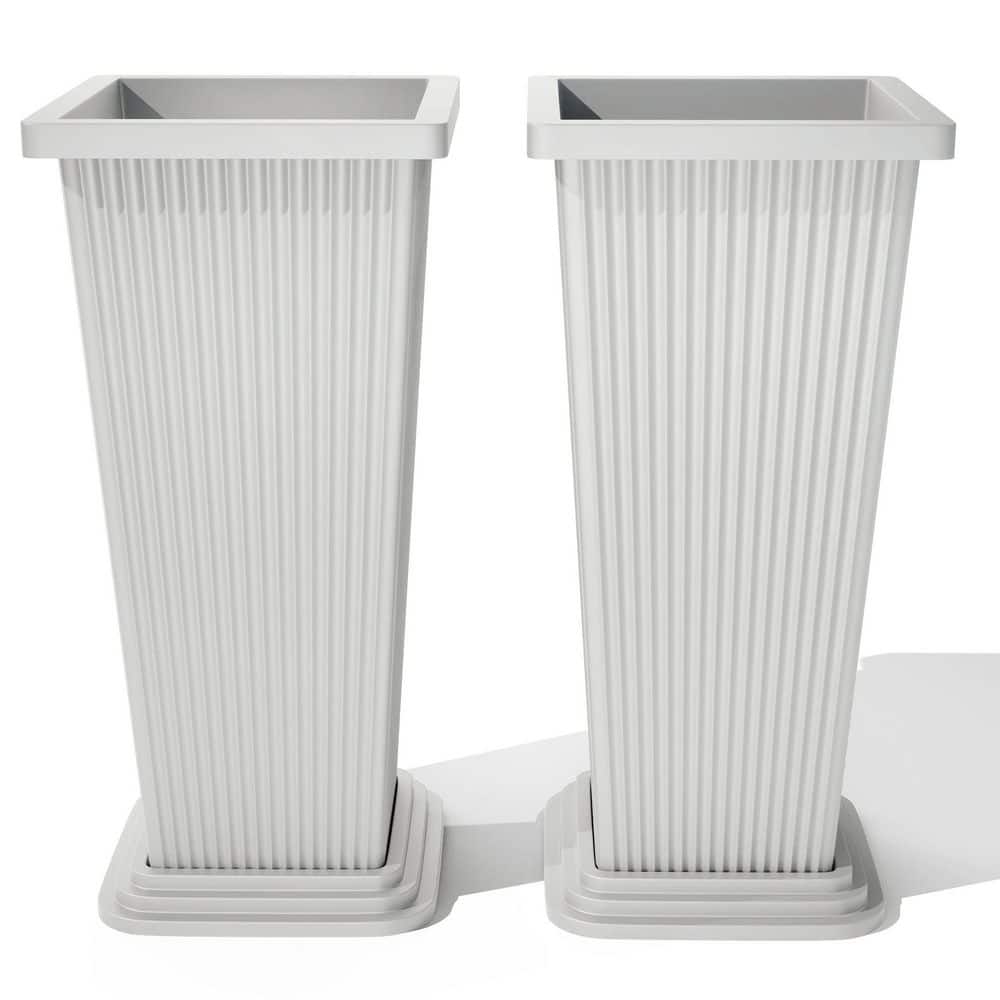 Extra Tall Square Planter-White Plastic for Indoor & Outdoor (11 in. L x 11 in. W x 24 in. H)(Set of 2) price history on PriceWatchPro