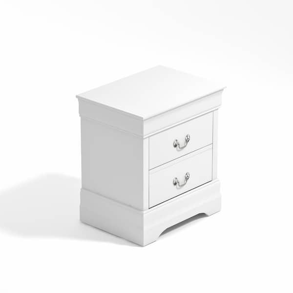 GALANO Louis Philippe 2-Drawer White Nightstand Sidetable Ultra