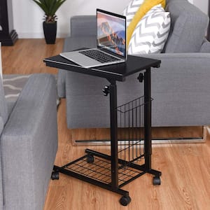 12 in. Black 25.5 to 40.5 in. Chipboard Top C Table End Table with Casters Height Adjustable