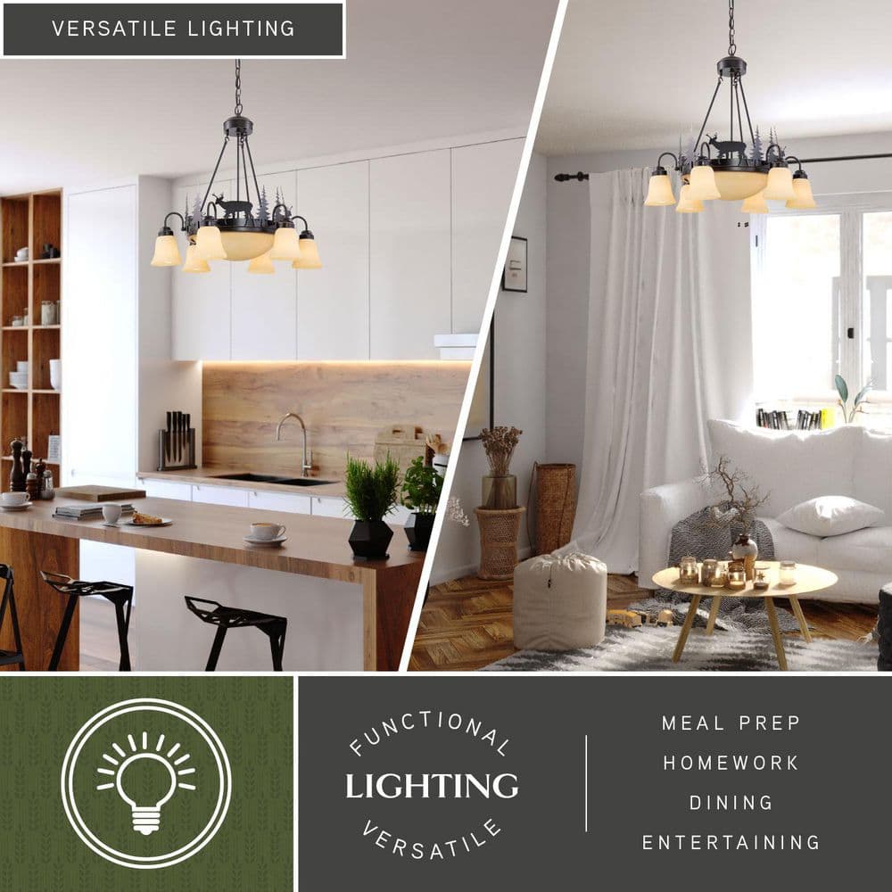 Rustic Deer Silhouette 9-Light Chandelier in Burnished Bronze