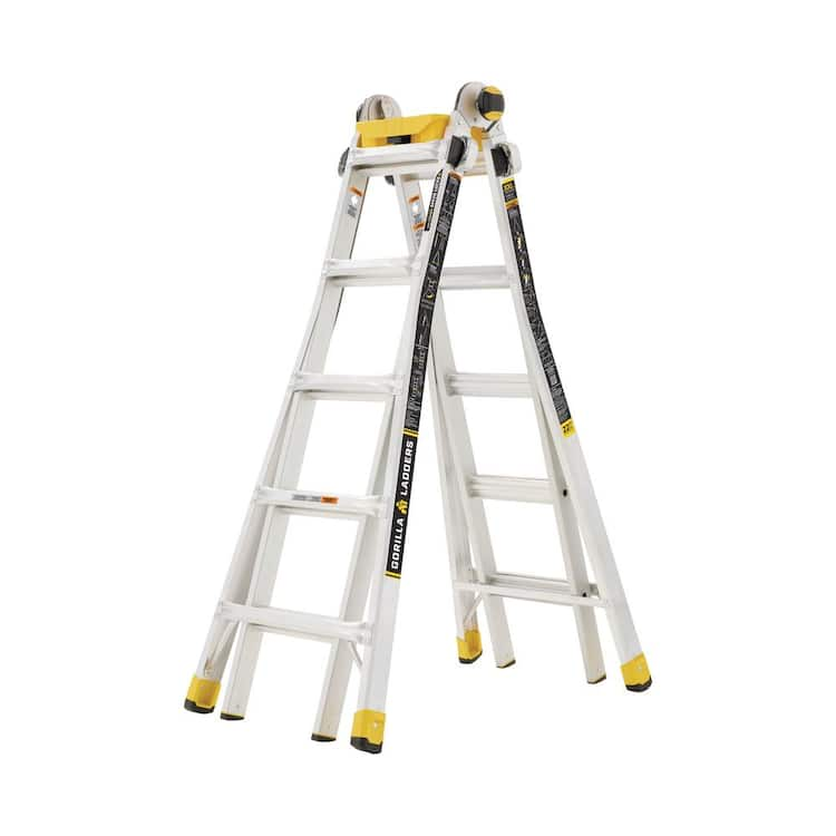 Gorilla Ladders 22 ft. Reach Aluminum Multi-Position Ladder w/ Project Bucket, Tool Hangers, 300 lbs. Load Capacity, Type 1A Duty Rating