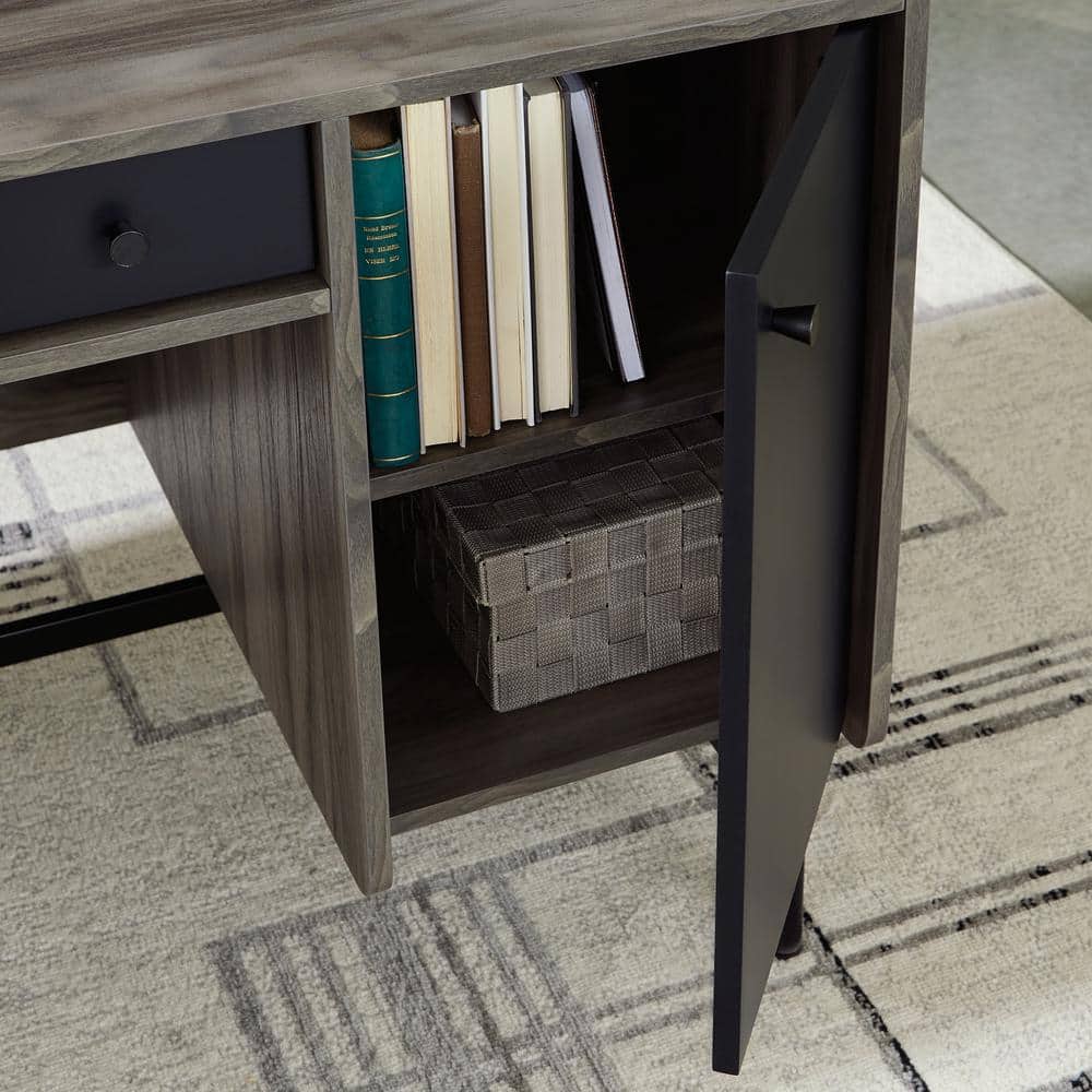Executive Jet Acacia Double Pedestal Desk with Black Metal Accents