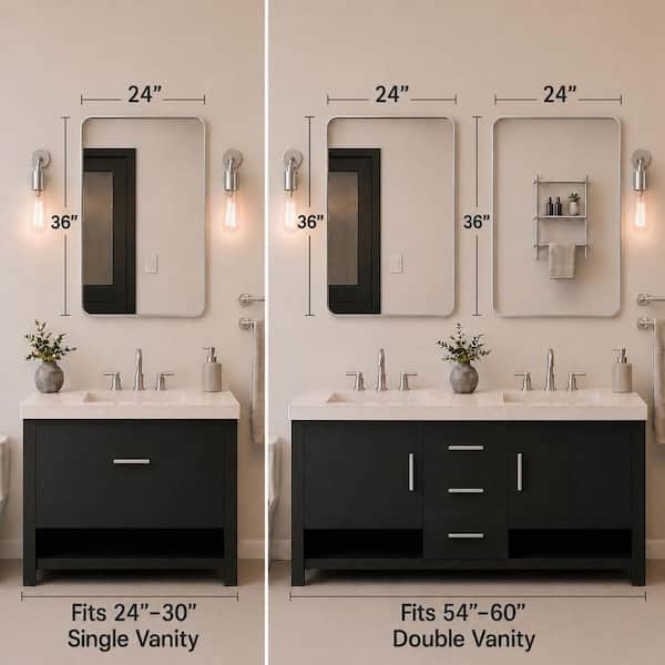 24 in. W x 36 in. H Rectangular Framed Wall Bathroom Vanity Mirror in Brushed Nickel