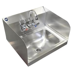 17 in. x 15 in. Commercial Stainless Steel Wall Mounted Hand Sink with Side Splash and Gooseneck Faucet. NSF Certified