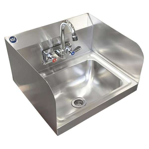 AMGOOD 17 in. x 15 in. Commercial Stainless Steel Wall Mounted Hand Sink with Side Splash and Gooseneck Faucet. NSF Certified