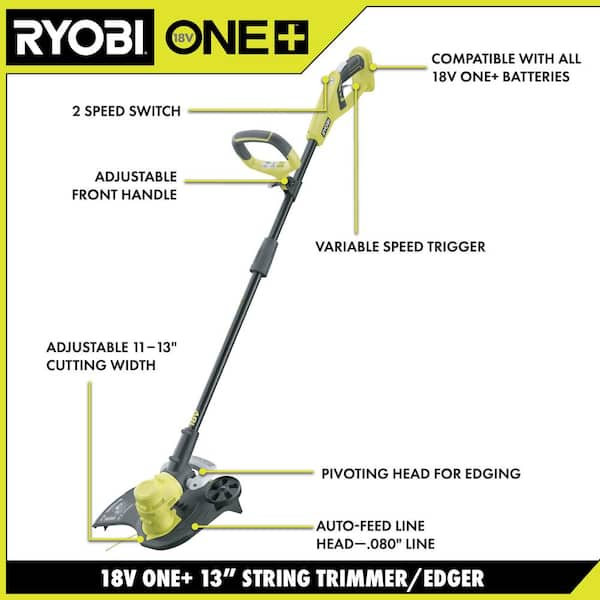 RYOBI ONE 18V 13 in. Cordless Battery String Trimmer Edger with