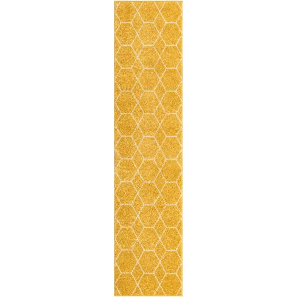 StyleWell Trellis Frieze Yellow/Ivory 2 ft. x 8 ft. Geometric Runner