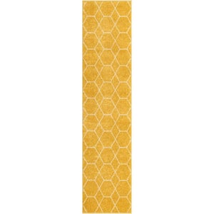 Trellis Frieze Yellow/Ivory 2 ft. x 8 ft. Geometric Runner Rug