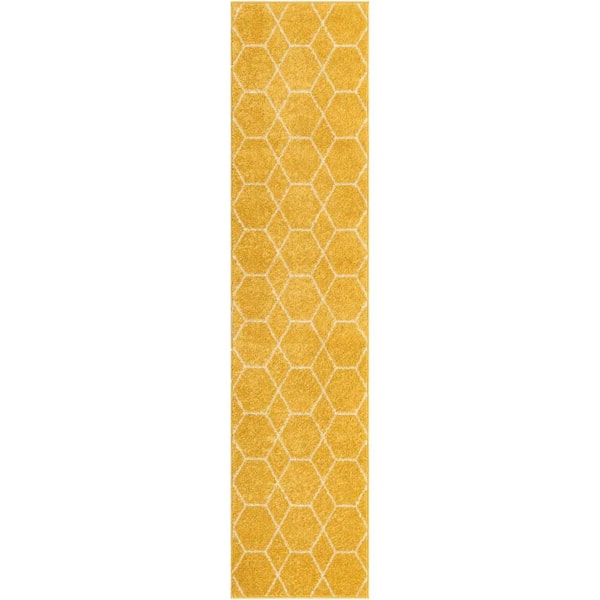 StyleWell Trellis Frieze Yellow/Ivory 2 ft. x 8 ft. Geometric Runner Rug