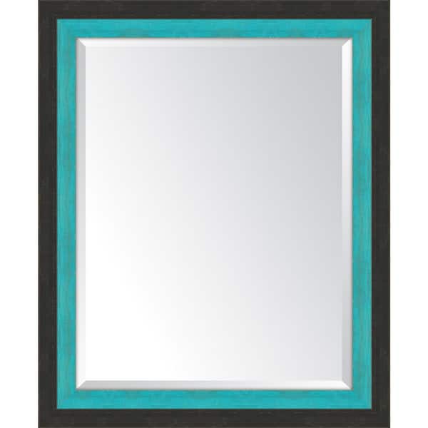 Melissa Van Hise Medium Rectangle Slate Black/Turquoise Beveled Glass Classic Mirror (28 in. H x 34 in. W)