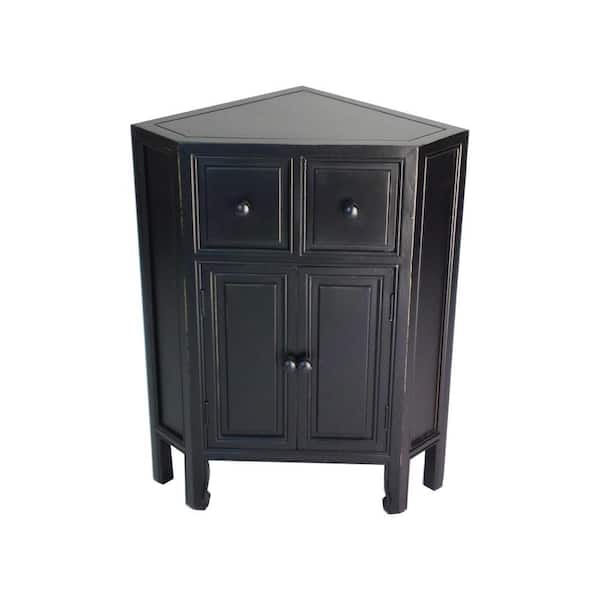 Benjara Black 30 in. Wooden 2-Door Corner Cabinet with 2-Drawer