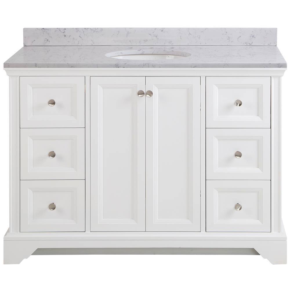 Home Decorators Collection Stratfield 49 In W X 22 In D Bathroom Vanity In White With Stone Effect Vanity Top In Pulsar With White Sink Sf48p2v14 Wh The Home Depot