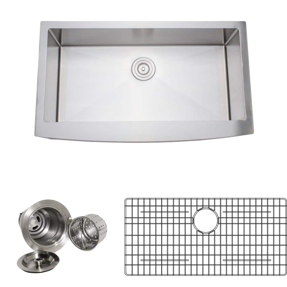 Wells New Chef's Collection Handcrafted Farmhouse Apron Front Stainless Steel 36 in. Single Bowl Kitchen Sink Package, Silver -  Wells Sinkware, NCU3621-10-AAP-1