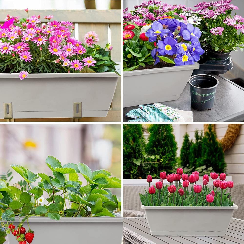 Gray Plastic Rectangular Window Box Planter with Drainage Holes