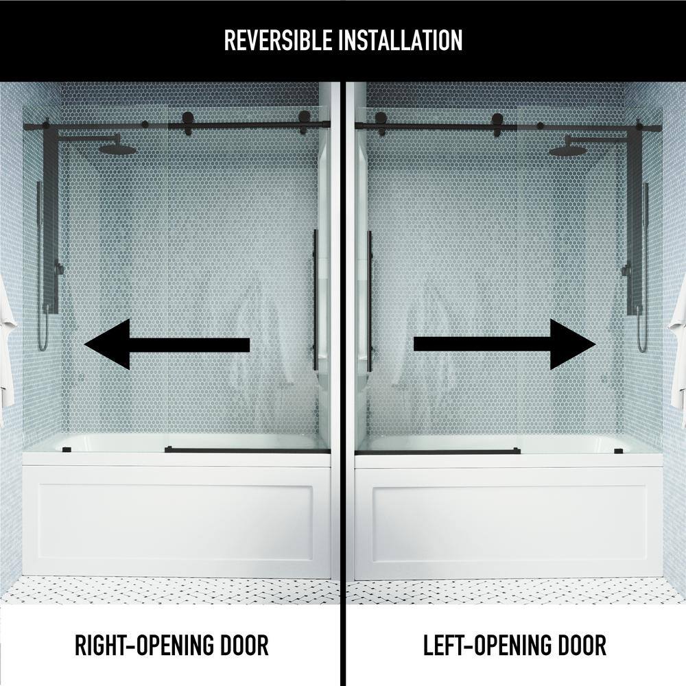 Matte Black Frameless Sliding Tub Door with Clear Glass