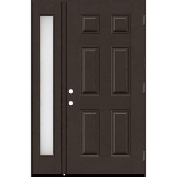 Steves & Sons Regency 51 in. x 80 in. 6 Panel RHOS Hickory Stain Mahogany Fiberglass Prehung Front Door w/Obscure12in. SL 4-9/16