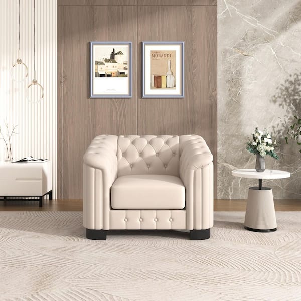 41.5 in. Straight Arm Velvet Square Upholstered Sofa in Beige