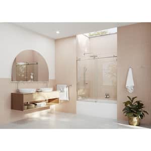 56 in. W x 60 in. H Sliding Frameless Bath Tub Shower Door in Brushed Nickel Finish