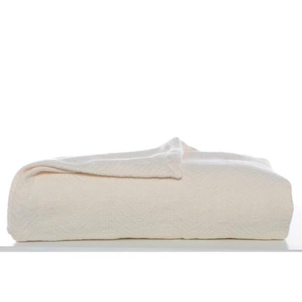 Eddie Bauer Herringbone 1-Piece Beige Cotton Woven Twin Blanket