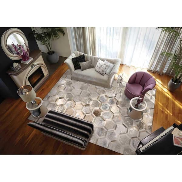 City Chic Silver 8 ft. x 10 ft. Geometric Contemporary Area Rug