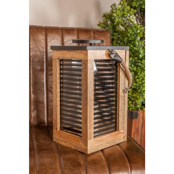 Brown Louvered Design Candle Lantern