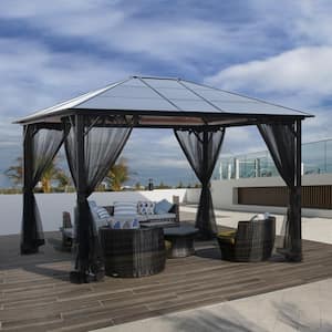 12 ft. x 10 ft. Aluminum Hardtop Gazebo with Polycarbonate Roof and Netting