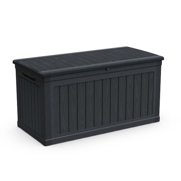 260 Gal. Black Waterproof Resin Deck Box with Lockable for Indoor, Patio Furniture Cushions
