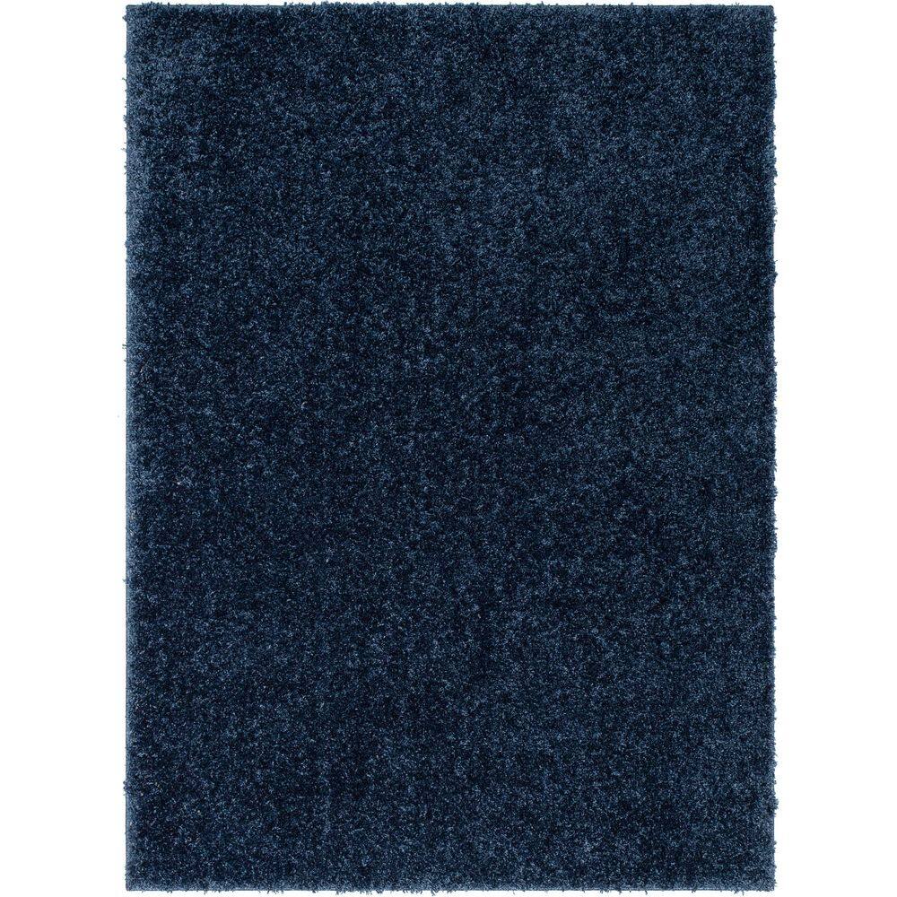 Dark Blue Reversible Solid Shag Synthetic Area Rug