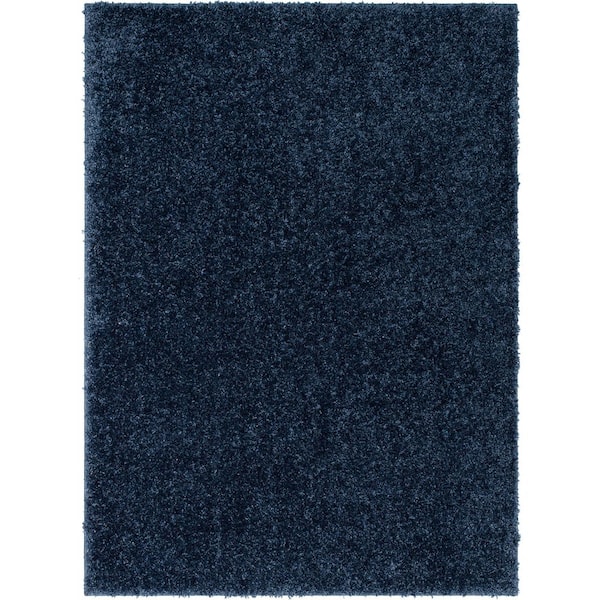Well Woven Elle Basics Emerson Solid Shag Dark Blue 6 ft. 7 in. x 9 ft. 6 in. Area Rug