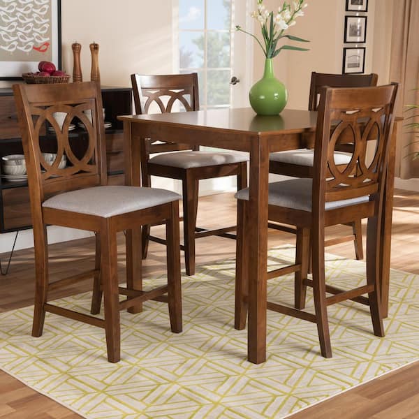 Baxton Studio Lenoir 5 Piece Grey and Walnut Pub Set