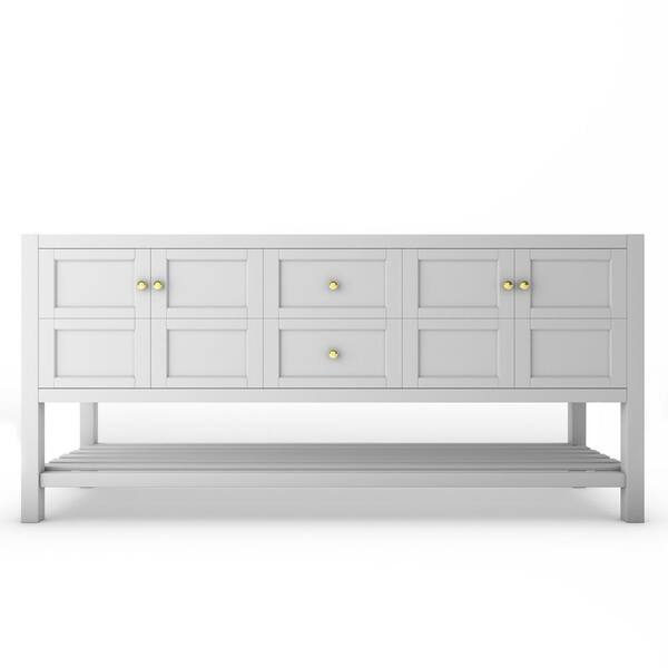castellousa Alicia 71.25 in. W x 21.75 in. D x 32.75 in. H Bath Vanity Cabinet without Top in Matte White with Gold Knobs
