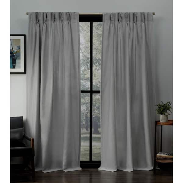 EXCLUSIVE HOME Loha Dove Grey Solid Light Filtering Triple Pinch Pleat / Hidden Tab Curtain, 27 in. W x 84 in. L (Set of 2)