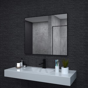 Aura 36 in. W x 30 in. H Rectangular Framed Wall Bathroom Vanity Mirror in Matte Black