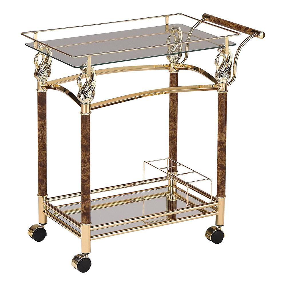 Helmut 31" Gold Plated and Clear Glass Bar Cart with Storage