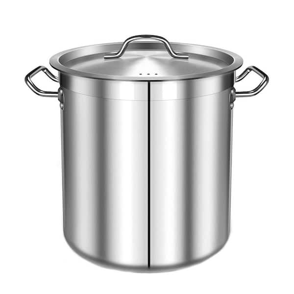 Stainless Steel Stock Pot with Lid - 35 qt. Capacity - Heavy Duty for Cooking, Stewing, Pasta - Induction Compatible