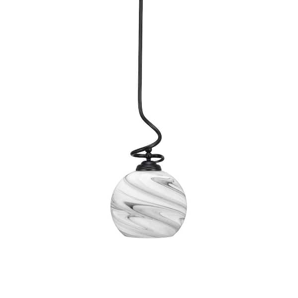 Unbranded Royale 100-Watt 1-Light Matte Black Shaded Pendant Light with 9.5 in. Onyx Swirl Glass Shade, No Bulb Included