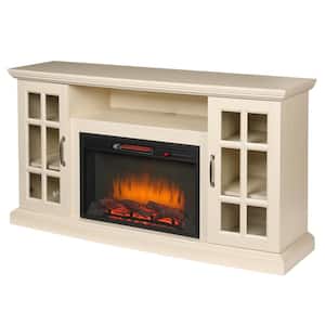 Edenfield 59 in. Freestanding Infrared Electric Fireplace TV Stand in Aged White