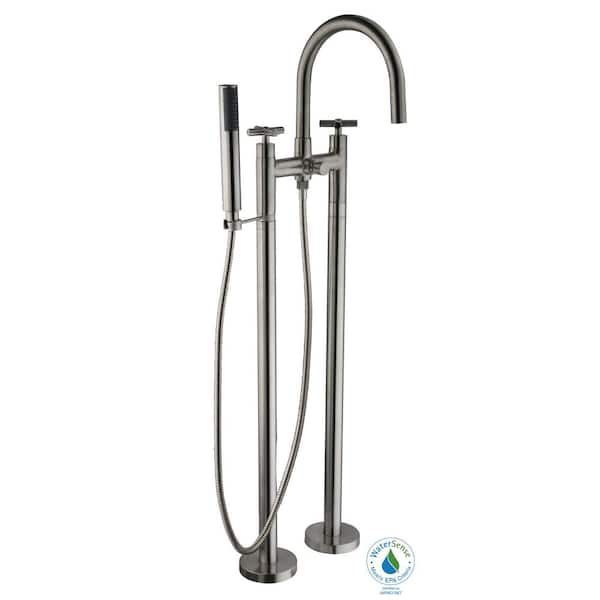 Danay 2-Pipe 2-Handle Freestanding Floor Mount Roman Tub Faucet with Handheld Handshower in Brushed Nickel Danay 2-Pipe 2-Handle Freestanding Floor Mount Roman Tub Faucet with Handheld Handshower in Brushed Nickel