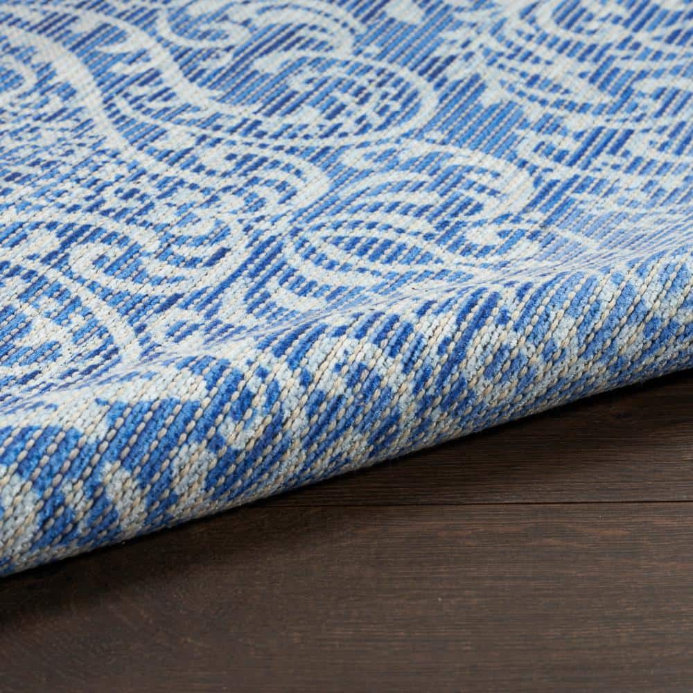 Waverly Blue Damask Washable Synthetic Area Rug, 8' x 10'